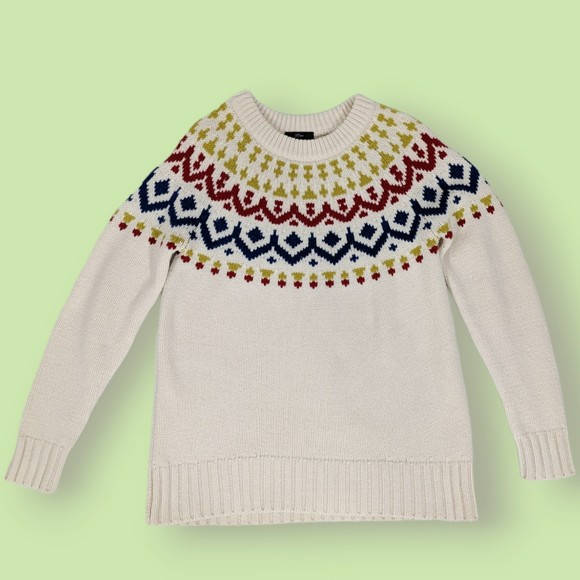 J. Crew Wool Blend Fair Isle Ski Sweater   M Ivory/Blue/Red/Gold Off White K4650 - Picture 3 of 6